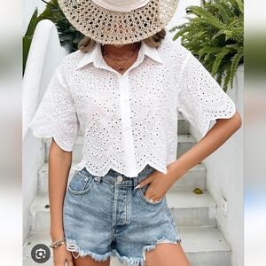White Eyelet Lace Women's Top